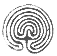 Black and white stamped labyrinth, Link to article: Birth as a heroic journey.